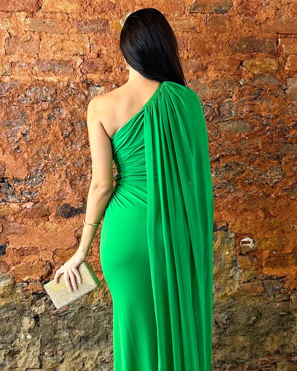 Green Slinky Maxi Dress with Shoulder Scarf | Women's Dresses 2