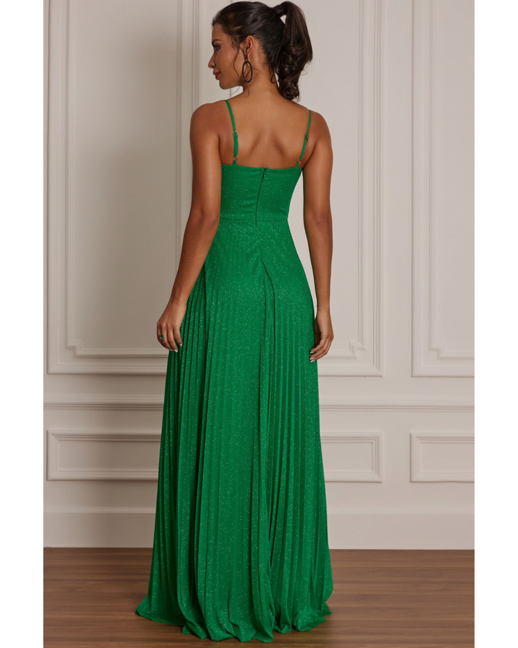 Lurex Green Maxi Dress | Women's Long Dress with Corset Bust 1
