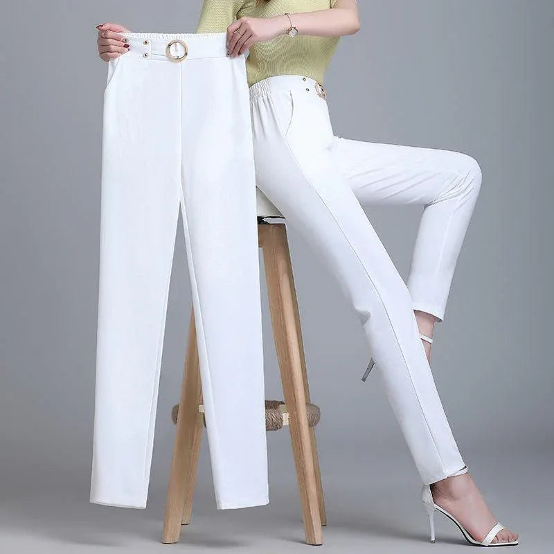 Majestic Ice Silk High-Waisted Pants | Lightweight Summer Trousers 7
