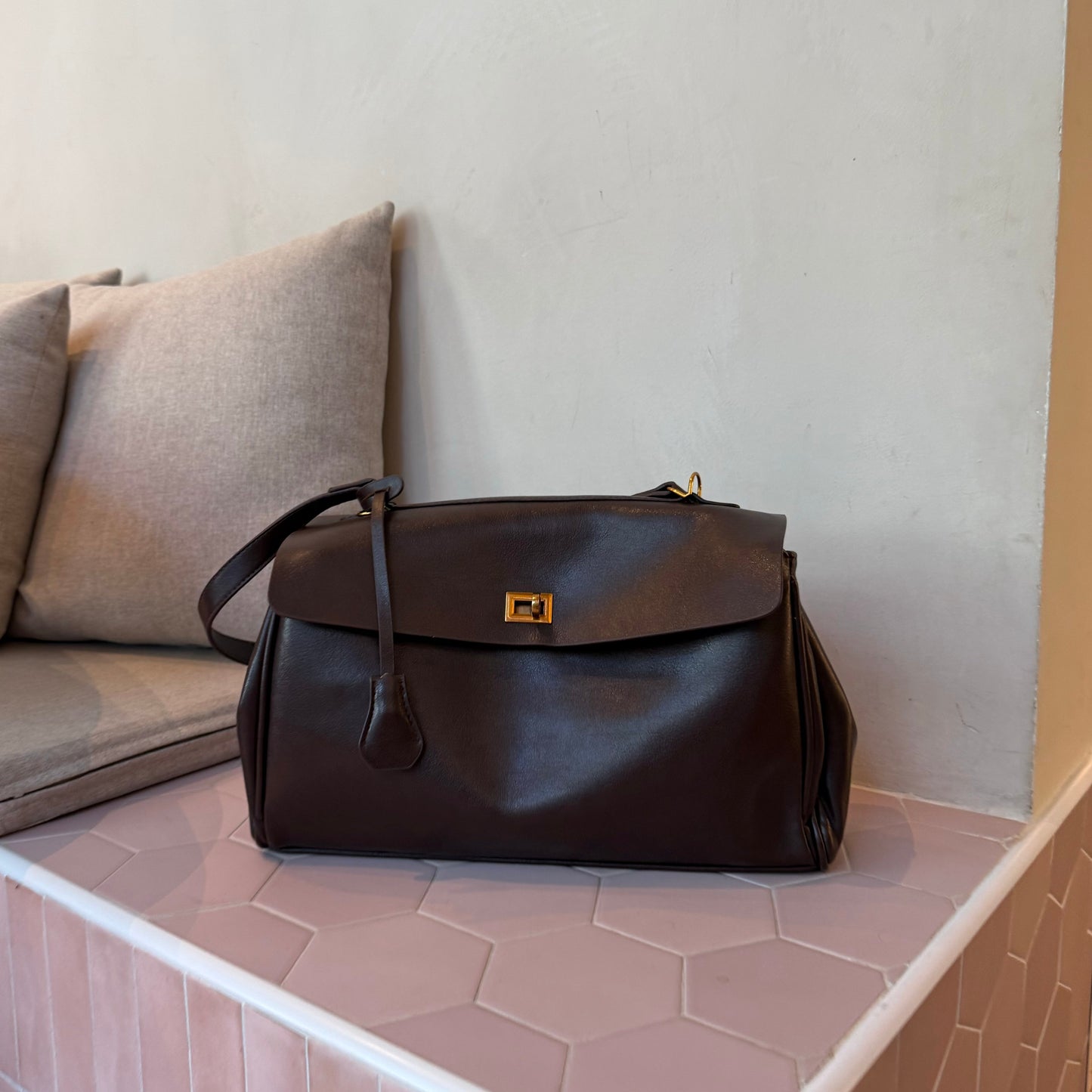 Vintage Leather Bag Brown Medium Vegan Leather 8