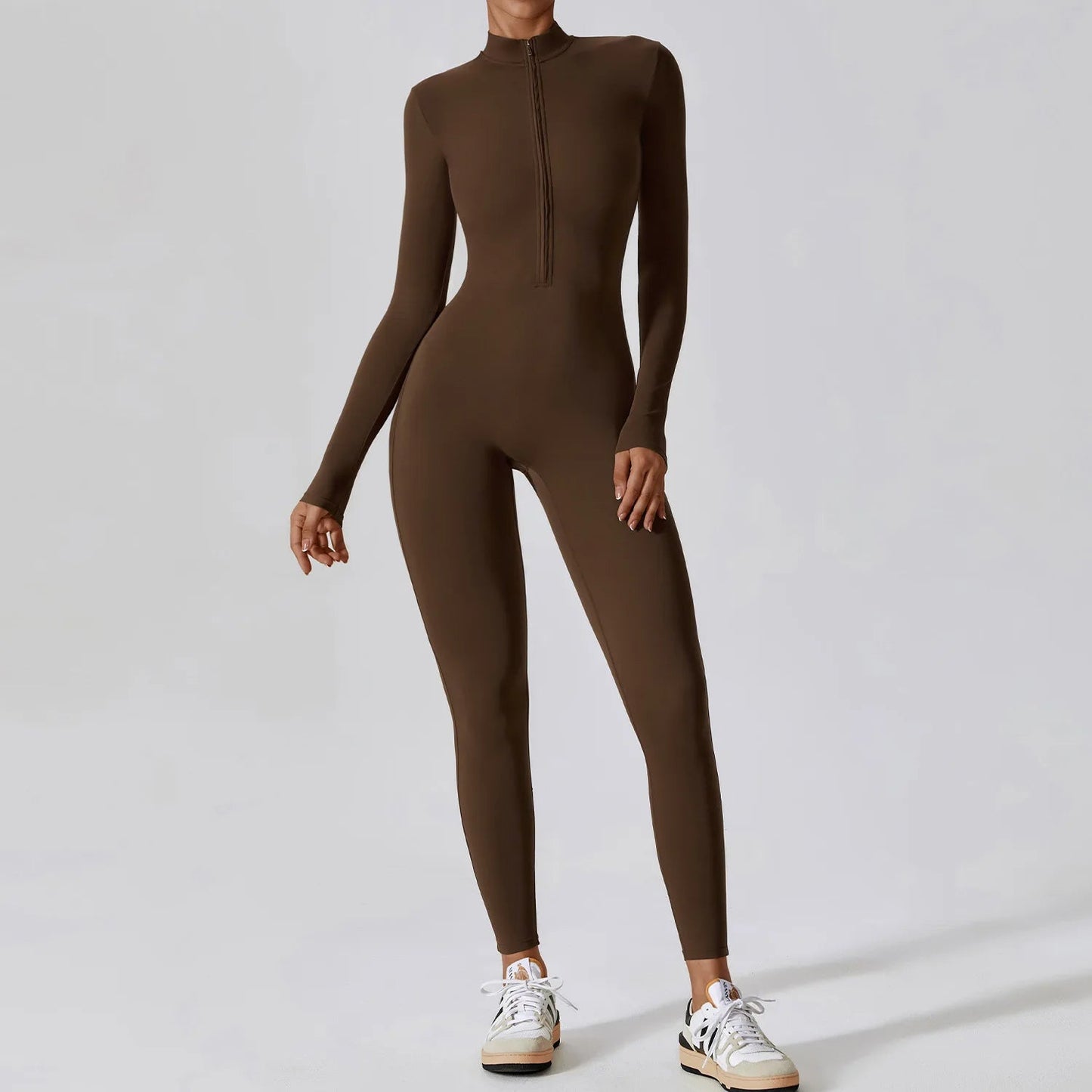 Waffle Long Sleeve Zipper Jumpsuit | Women's Fashion Outfit 17