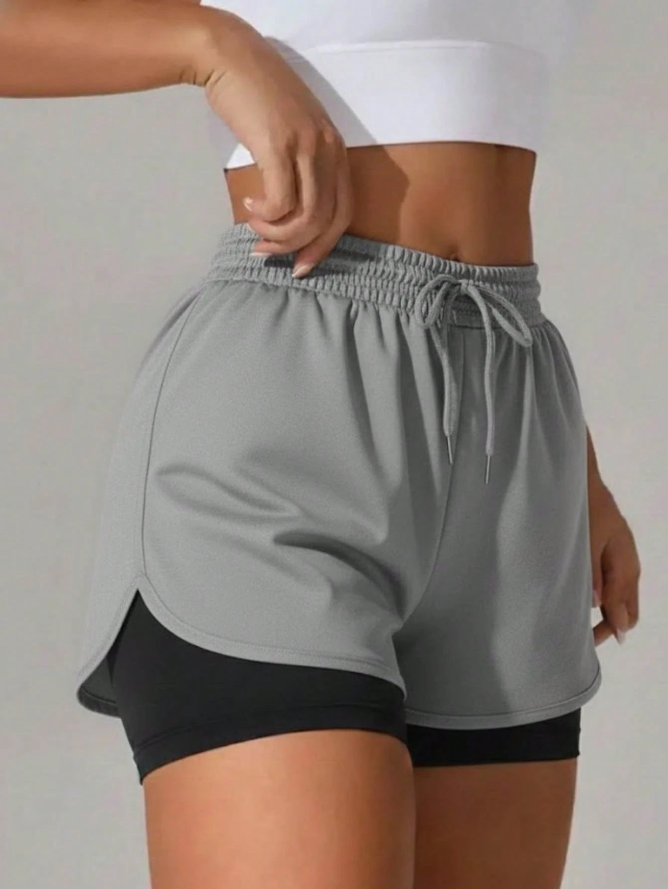 Women's 2-in-1 Dry Fit High Waist Shorts Black Size M Polyester 7