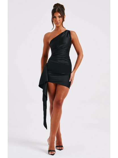 Avery Satin One-Shoulder Short Dress 0