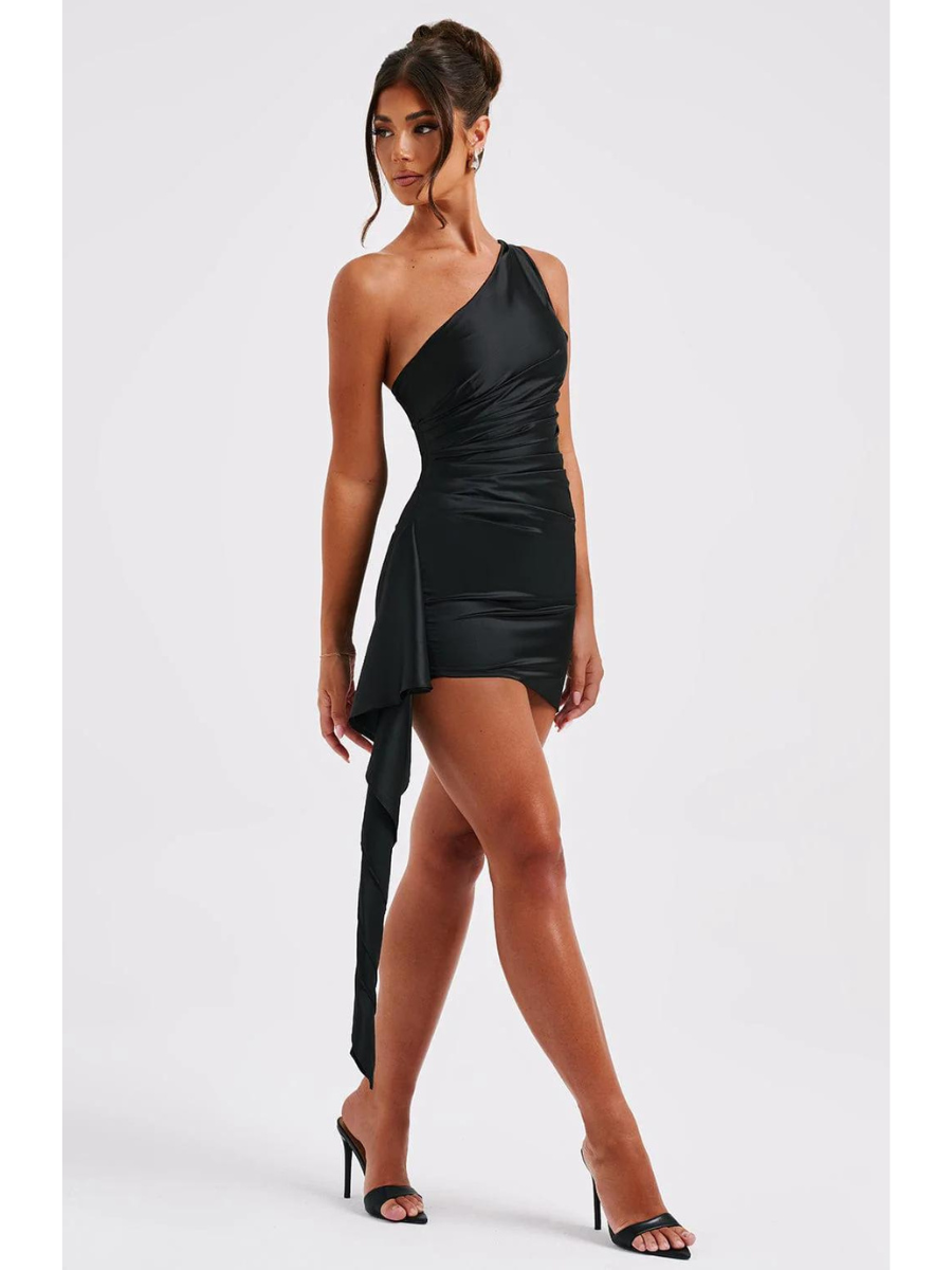 Avery Satin One-Shoulder Short Dress 2