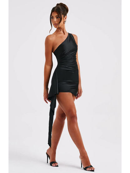 Avery Satin One-Shoulder Short Dress 2