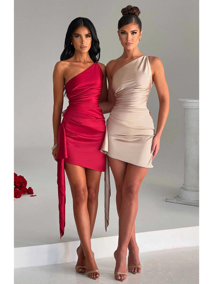 Avery Satin One-Shoulder Short Dress 3