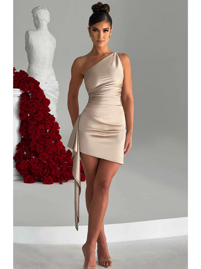 Avery Satin One-Shoulder Short Dress 6