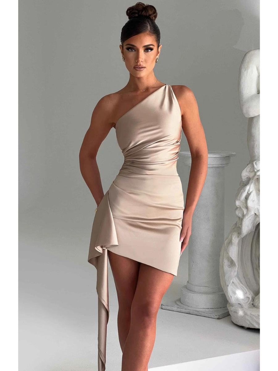 Avery Satin One-Shoulder Short Dress 7