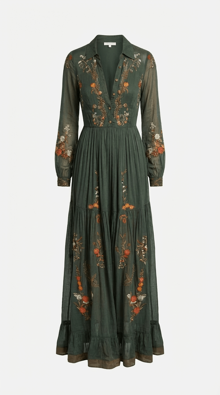 Boho Elegance | Women's Maxi Dress with Long Sleeves 2