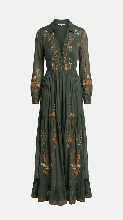 Boho Elegance | Women's Maxi Dress with Long Sleeves 2