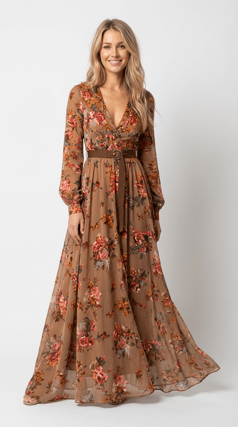 Boho Elegance | Women's Maxi Dress with Long Sleeves 3