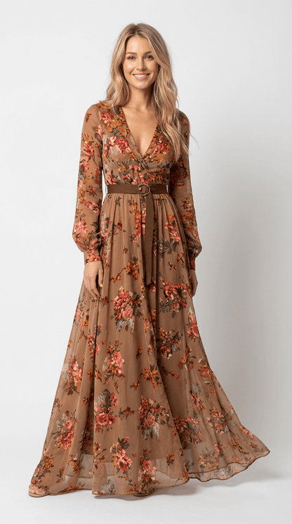 Boho Elegance | Women's Maxi Dress with Long Sleeves 3
