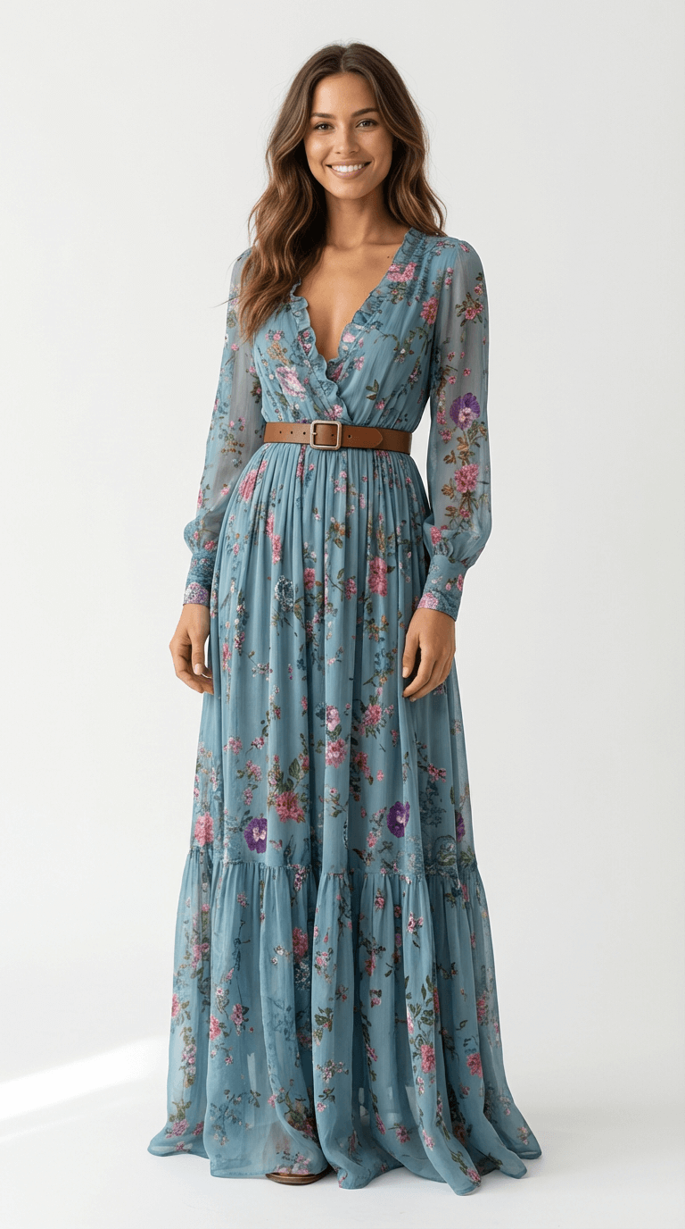 Boho Elegance | Women's Maxi Dress with Long Sleeves 4