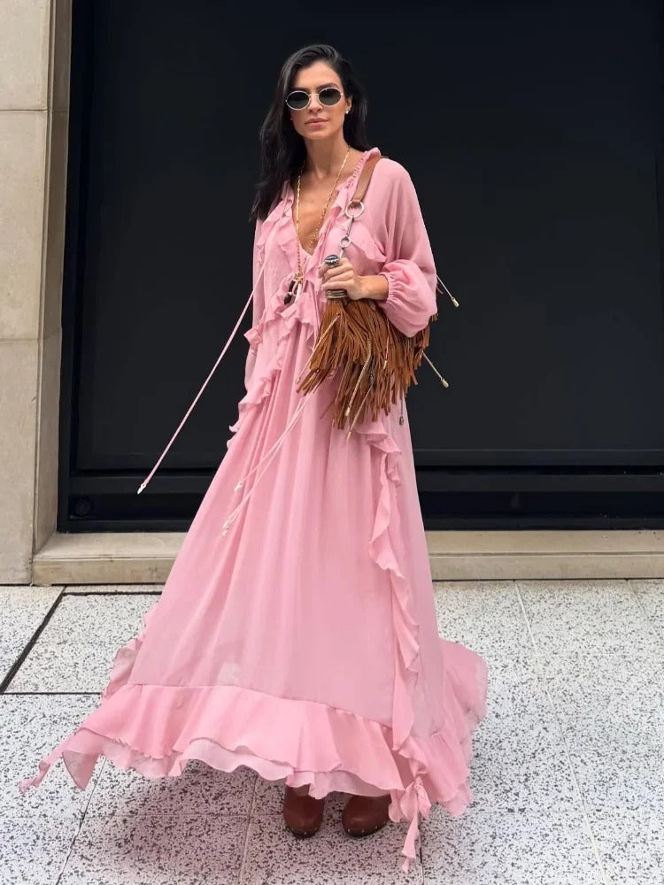 Boho Long Dress Women's Size M Lightweight Pleated Fabric 4