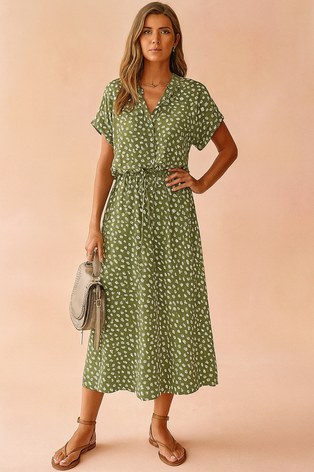Boho Midi Dress | Women's Summer Dress with Waist Tie 1