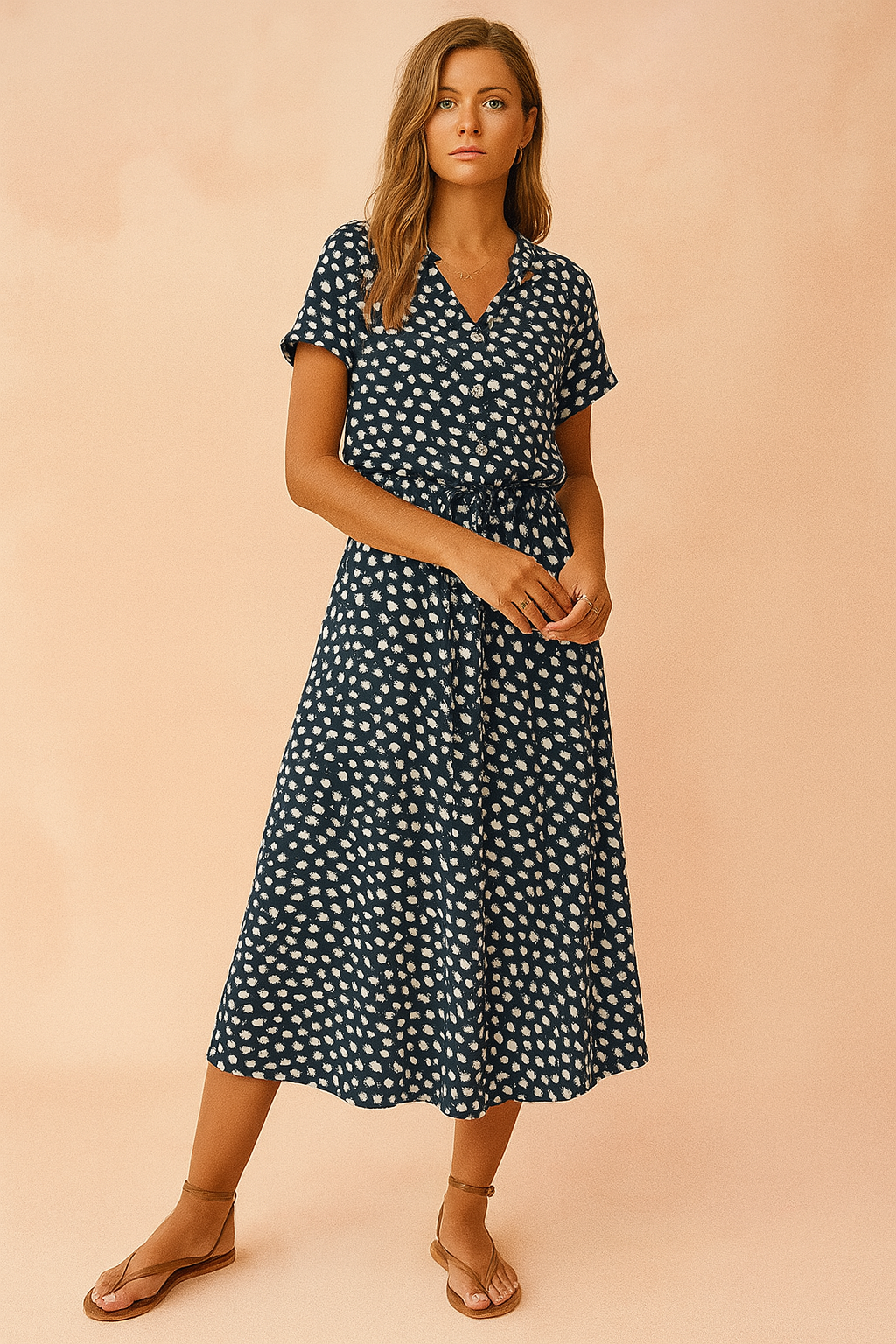 Boho Midi Dress | Women's Summer Dress with Waist Tie 4