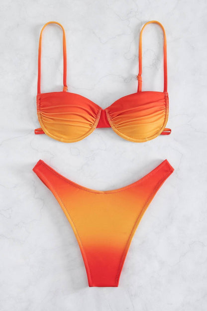 Brook Print Push Up Bikini Set Gradient Color Size M Elastic Fabric 3