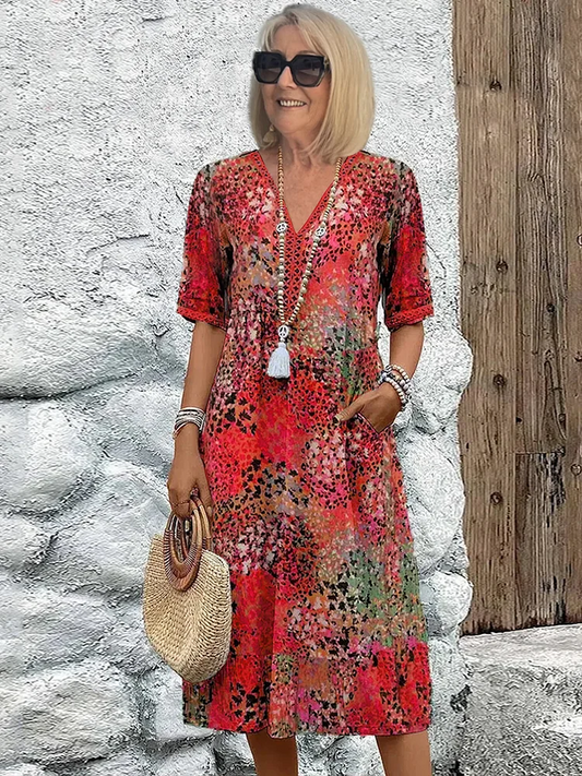 Celeste | Women's Midi Dress with V-Neck 0