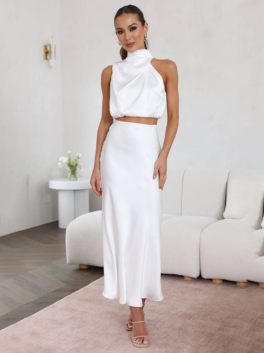 Celestina | Women's Satin Maxi Skirt and Halter Top Set 2