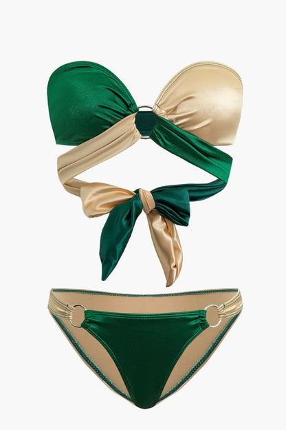 Contrast Knot Bikini Set Satin Size M 1