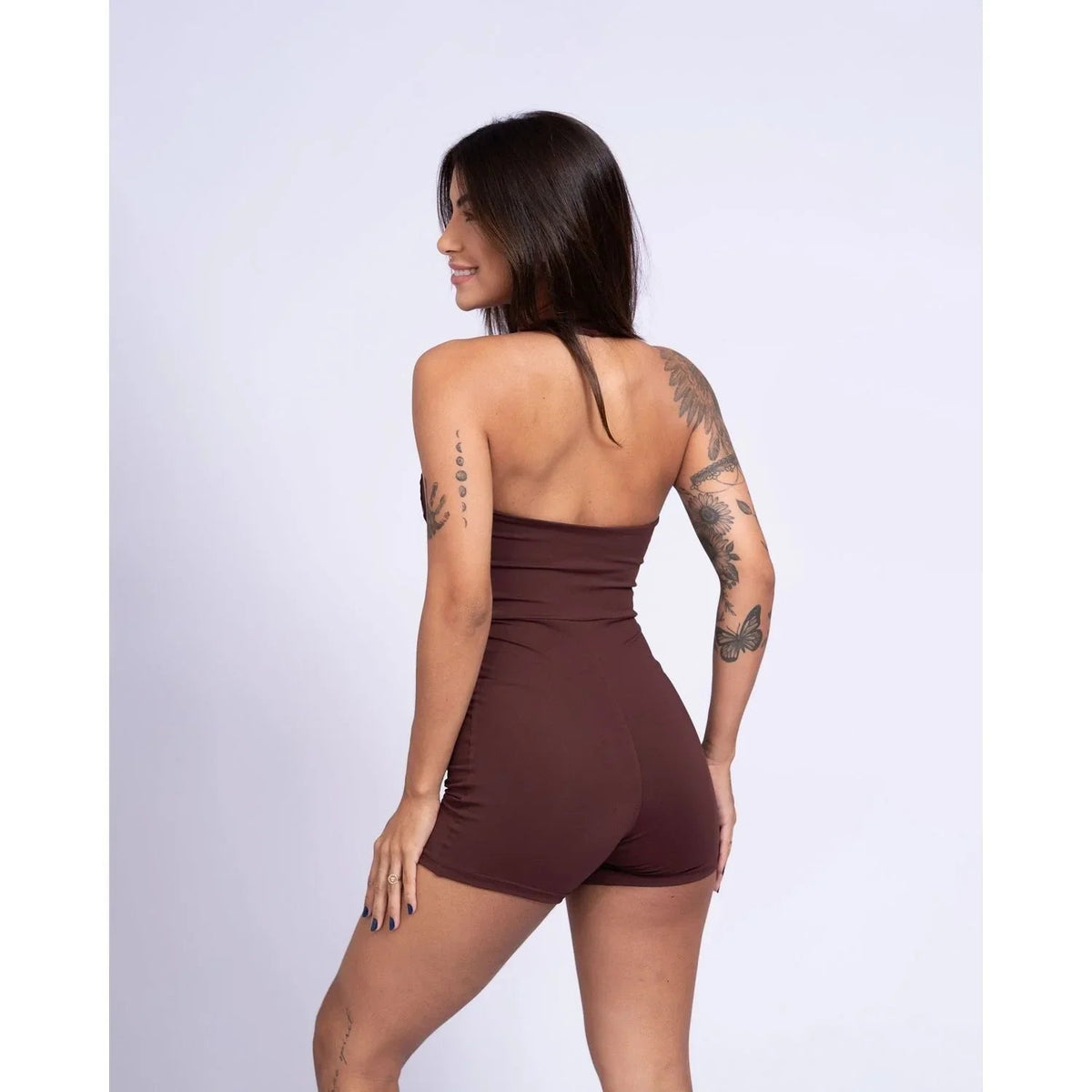 Dark Chocolate Halter Romper | Women's Activewear Size S-M-L Polyamide Elastane 1