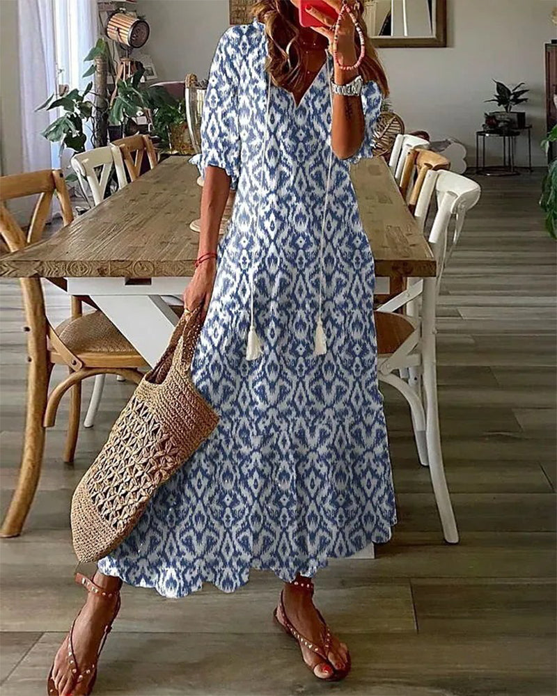 ELIORA | Bohemian V-Neck Maxi Dress 0