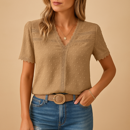 Eirene | Women's V-Neck Lace Trim Blouse for Summer 0