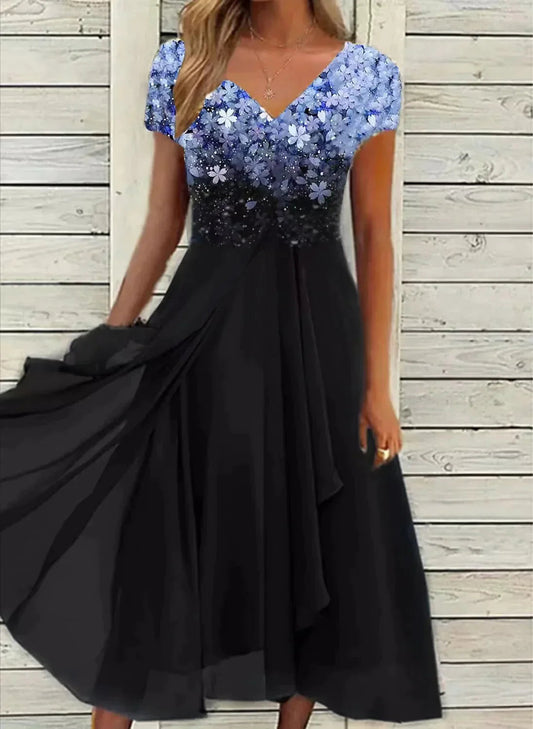 Elegant Floral Midi Dress | Women's Cocktail Dress 0
