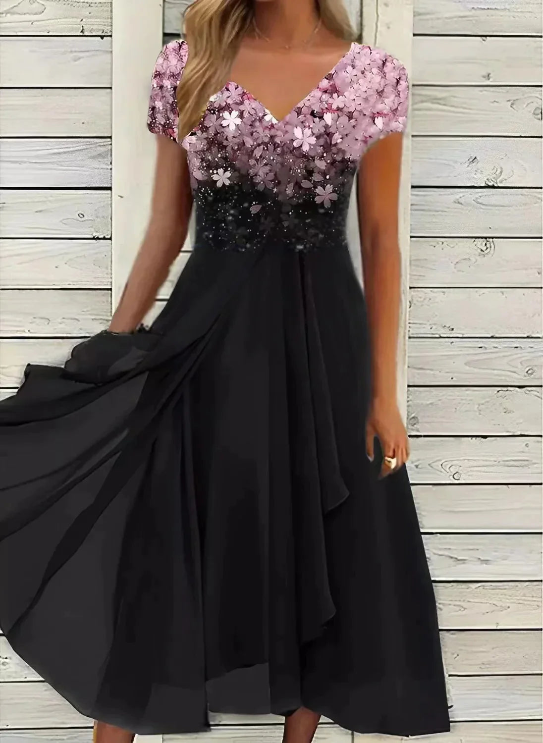Elegant Floral Midi Dress | Women's Cocktail Dress 1