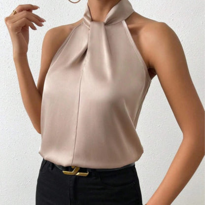 Elegant Knot Collar Top | Women's Flowing Silk Blouse 0