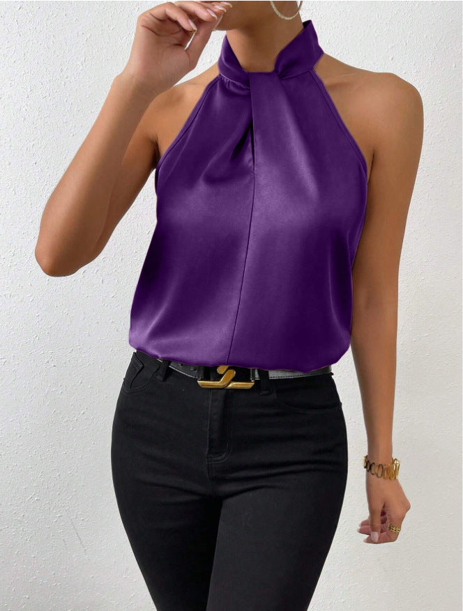 Elegant Knot Collar Top | Women's Flowing Silk Blouse 12