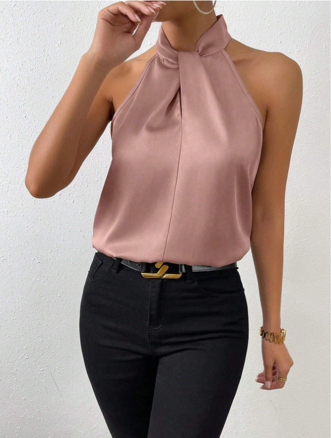 Elegant Knot Collar Top | Women's Flowing Silk Blouse 4