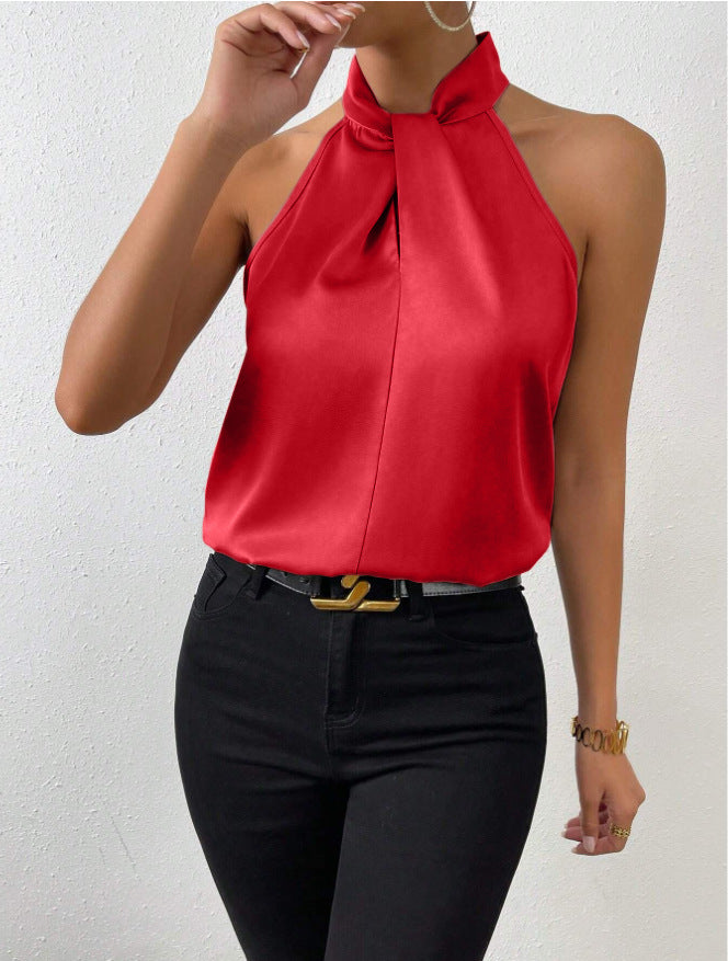 Elegant Knot Collar Top | Women's Flowing Silk Blouse 8