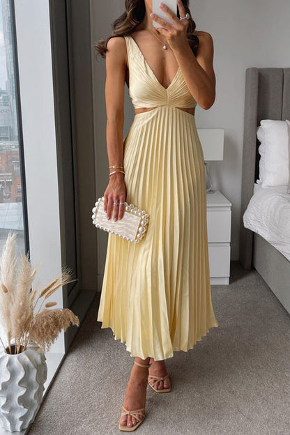 Elegant Midi Dress with V-Neckline | Wedding Guest Attire 0