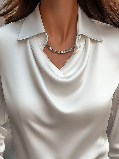 Elegant Satin Blouse | Women's Draped Neck Top 1