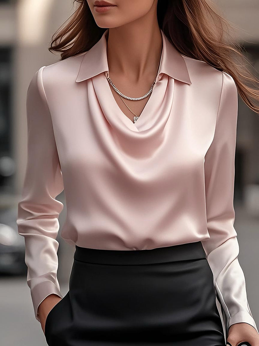 Elegant Satin Blouse | Women's Draped Neck Top 11
