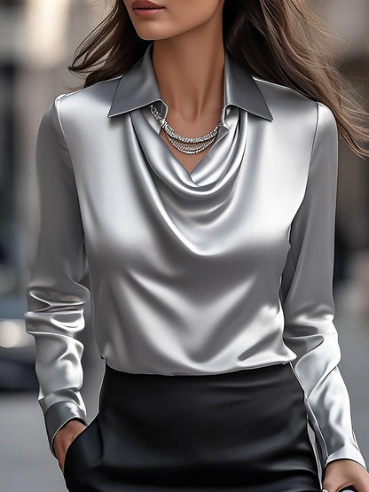 Elegant Satin Blouse | Women's Draped Neck Top 13