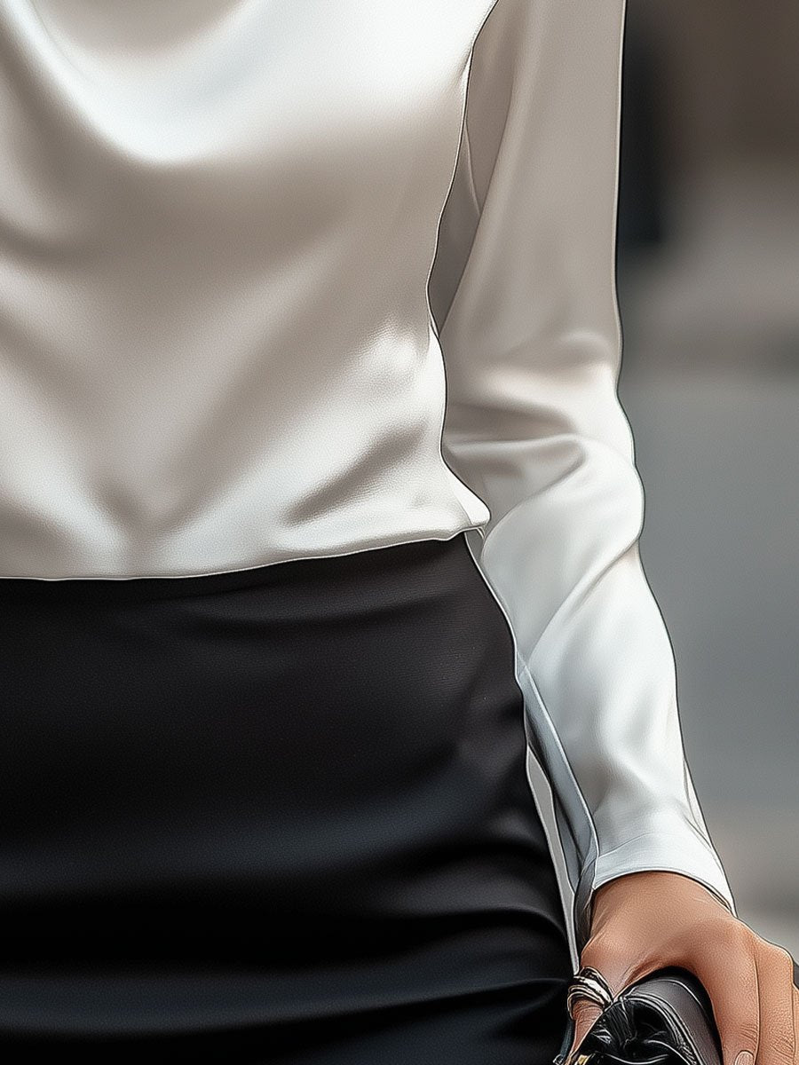 Elegant Satin Blouse | Women's Draped Neck Top 2