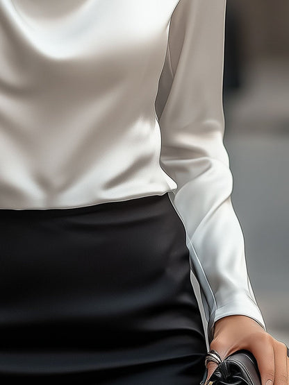 Elegant Satin Blouse | Women's Draped Neck Top 2