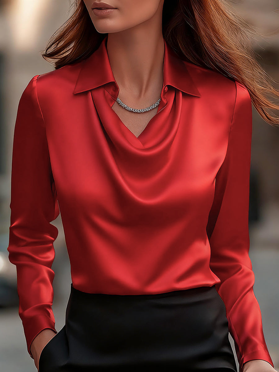 Elegant Satin Blouse | Women's Draped Neck Top 7