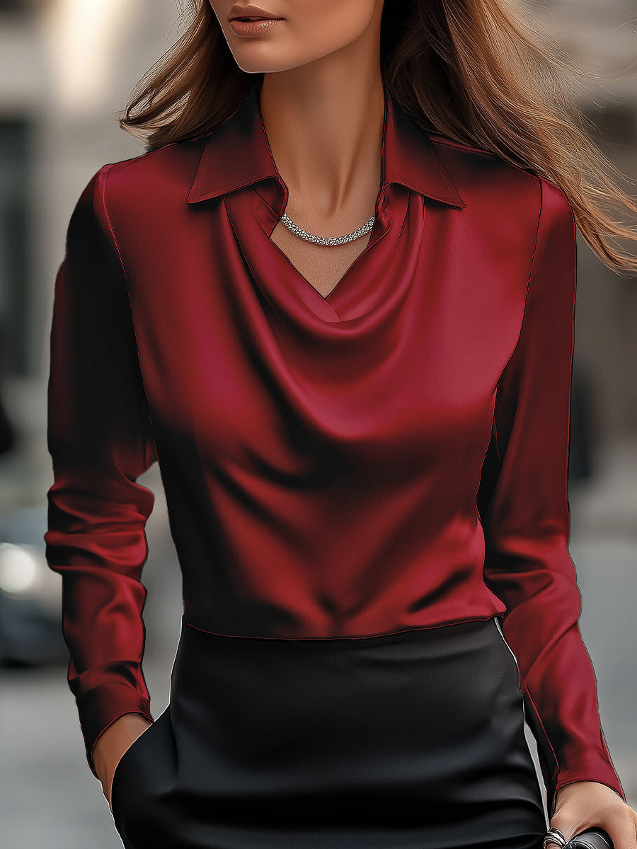 Elegant Satin Blouse | Women's Draped Neck Top 8