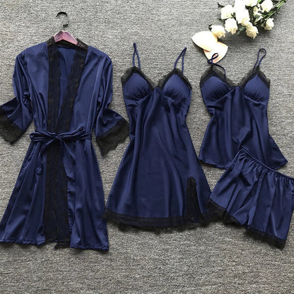 Elegant Satin Sleepwear Set | 4-Piece Pajama Set for Women 1