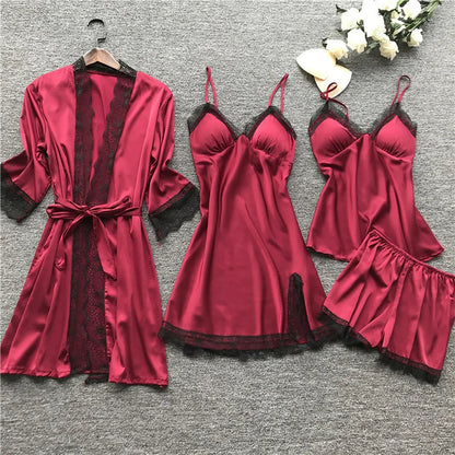 Elegant Satin Sleepwear Set | 4-Piece Pajama Set for Women 4