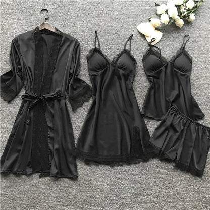Elegant Satin Sleepwear Set | 4-Piece Pajama Set for Women 5
