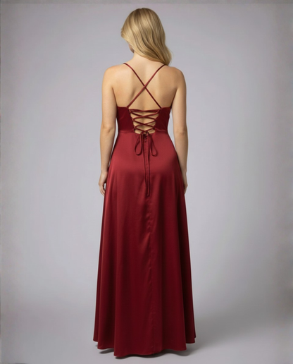 Elegant Silk Maxi Dress | Draped Neckline with Leg Slit 1