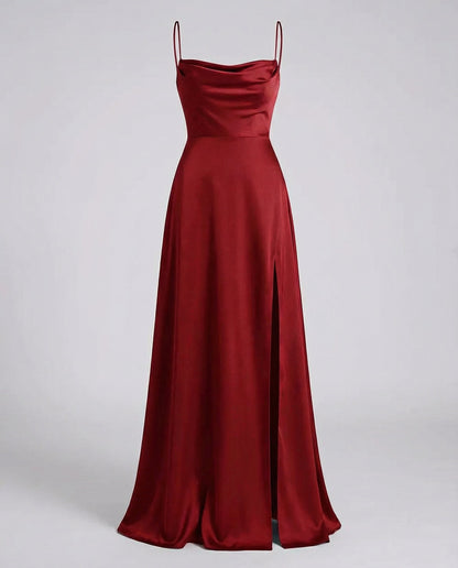 Elegant Silk Maxi Dress | Draped Neckline with Leg Slit 3