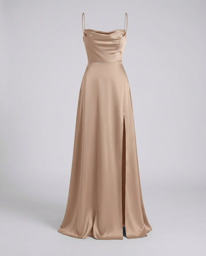 Elegant Silk Maxi Dress | Draped Neckline with Leg Slit 7