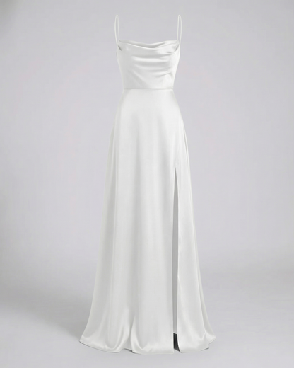 Elegant Silk Maxi Dress | Draped Neckline with Leg Slit 8