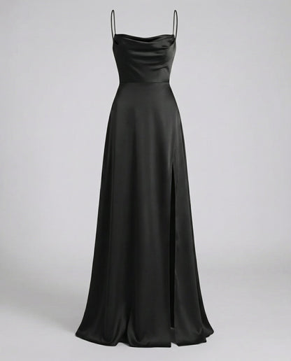 Elegant Silk Maxi Dress | Draped Neckline with Leg Slit 9