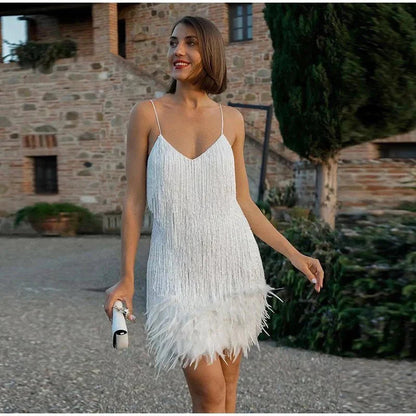 Elegant White Cocktail Dress with Sequins | Party Dress for Women 0